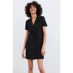 Zara Womens Black Short Sleeve Blazer Mini Dress Button Front Small
